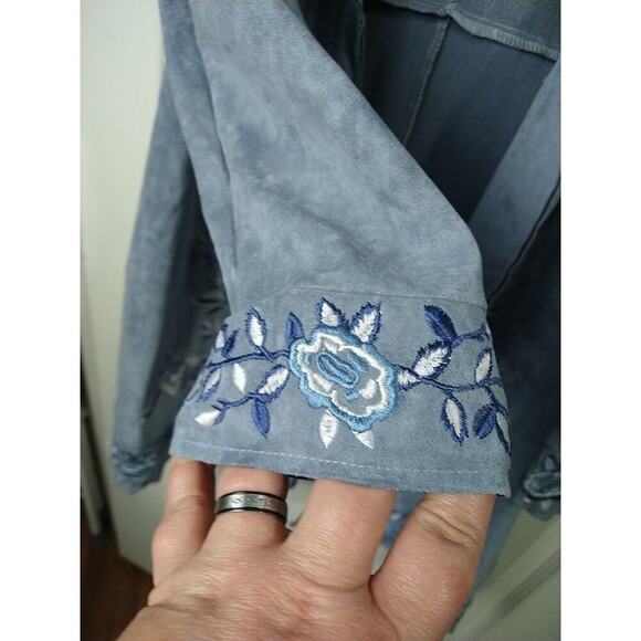 Curations Grey Blue Embroidery Floral Long Sleeve Lon Open Jacket. Size S - Picture 4 of 10